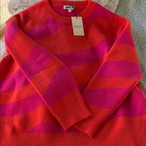 AVARA Women's Red and Pink Striped Penelope Sweater XL NWT